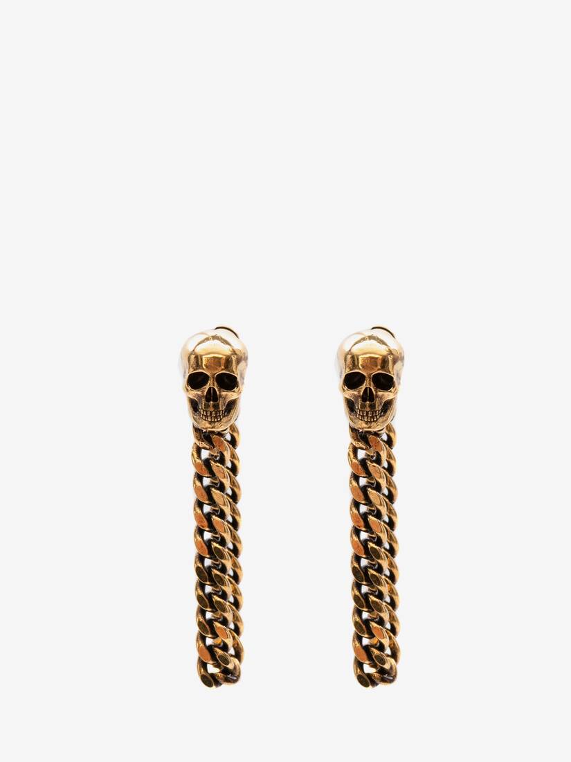 Pendientes Alexander McQueen Skull Charm Chain Mujer - Dorados - Mexico 217-FSJHZM